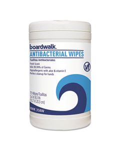 BWK458WEA ANTIBACTERIAL WIPES, 8 X 5 2/5, FRESH SCENT, 75/CANISTER