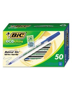 BICGSME509BE ECOLUTIONS ROUND STIC STICK BALLPOINT PEN, 1MM, BLUE INK, CLEAR BARREL, 50/PACK