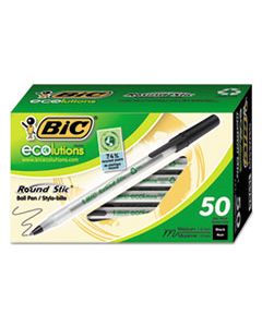 BICGSME509BK ECOLUTIONS ROUND STIC STICK BALLPOINT PEN, 1MM, BLACK INK, CLEAR BARREL, 50/PACK