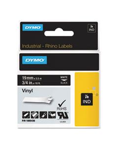 DYM1805436 RHINO PERMANENT VINYL INDUSTRIAL LABEL TAPE, 0.75" X 18 FT, BLACK/WHITE PRINT