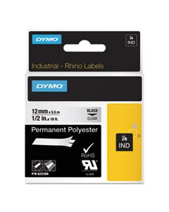 DYM622289 RHINO PERMANENT VINYL INDUSTRIAL LABEL TAPE, 0.5" X 18 FT, CLEAR/BLACK PRINT