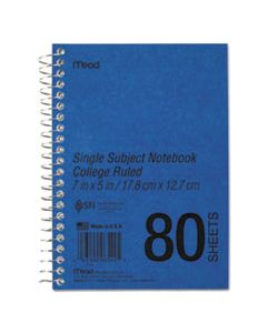 MEA06542 DURAPRESS COVER NOTEBOOK, 1 SUBJECT, MEDIUM/COLLEGE RULE, BLUE COVER, 7 X 5, 80 SHEETS