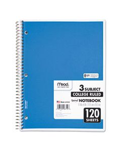 MEA06710 SPIRAL NOTEBOOK, 3 SUBJECTS, MEDIUM/COLLEGE RULE, ASSORTED COLOR COVERS, 11 X 8, 120 SHEETS