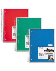 MEA05682 SPIRAL NOTEBOOK, 5 SUBJECTS, MEDIUM/COLLEGE RULE, ASSORTED COLOR COVERS, 10.5 X 8, 180 SHEETS