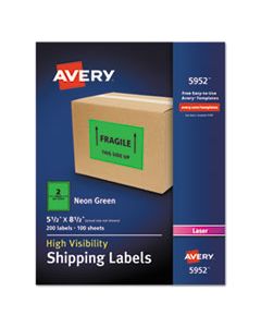 AVE5952 HIGH-VISIBILITY PERMANENT LASER ID LABELS, 5 1/2 X 8 1/2, NEON GREEN, 200/BOX