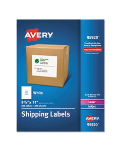 AVE95920 WHITE SHIPPING LABELS-BULK PACKS, INKJET/LASER PRINTERS, 8.5 X 11, WHITE, 250/BOX