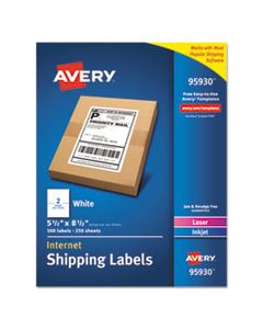 AVE95930 WHITE SHIPPING LABELS-BULK PACKS, INKJET/LASER PRINTERS, 5.5 X 8.5, WHITE, 2/SHEET, 250 SHEETS/BOX