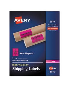 AVE5974 HIGH-VISIBILITY PERMANENT LASER ID LABELS, 2 X 4, NEON MAGENTA, 1000/BOX