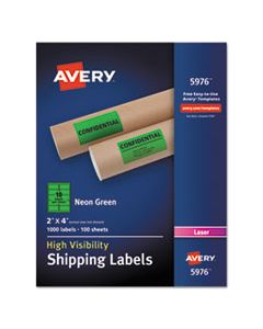 AVE5976 HIGH-VISIBILITY PERMANENT LASER ID LABELS, 2 X 4, NEON GREEN, 1000/BOX