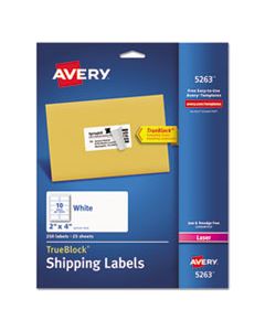 AVE5263 SHIPPING LABELS W/ TRUEBLOCK TECHNOLOGY, LASER PRINTERS, 2 X 4, WHITE, 10/SHEET, 25 SHEETS/PACK
