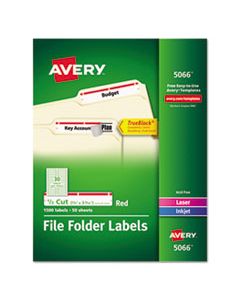 AVE5066 PERMANENT TRUEBLOCK FILE FOLDER LABELS WITH SURE FEED TECHNOLOGY, 0.66 X 3.44, WHITE, 30/SHEET, 50 SHEETS/BOX