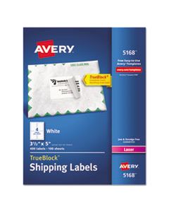 AVE5168 SHIPPING LABELS W/ TRUEBLOCK TECHNOLOGY, LASER PRINTERS, 3.5 X 5, WHITE, 4/SHEET, 100 SHEETS/BOX