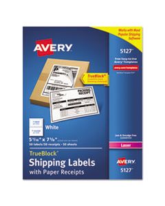 AVE5127 SHIPPING LABELS WITH PAPER RECEIPT AND TRUEBLOCK TECHNOLOGY, INKJET/LASER PRINTERS, 5.06 X 7.63, WHITE, 50/PACK