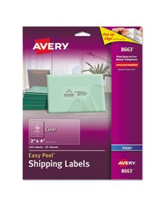 AVE8663 MATTE CLEAR EASY PEEL MAILING LABELS W/ SURE FEED TECHNOLOGY, INKJET PRINTERS, 2 X 4, CLEAR, 10/SHEET, 25 SHEETS/PACK
