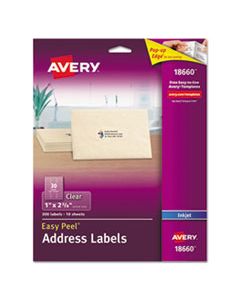 AVE18660 MATTE CLEAR EASY PEEL MAILING LABELS W/ SURE FEED TECHNOLOGY, INKJET PRINTERS, 1 X 2.63, CLEAR, 30/SHEET, 10 SHEETS/PACK