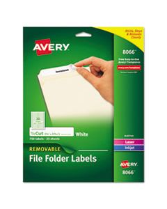 AVE8066 REMOVABLE FILE FOLDER LABELS WITH SURE FEED TECHNOLOGY, 0.66 X 3.44, WHITE, 30/SHEET, 25 SHEETS/PACK