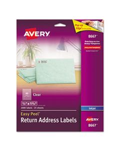 AVE8667 MATTE CLEAR EASY PEEL MAILING LABELS WITH SURE FEED TECHNOLOGY, INKJET PRINTERS, 0.5 X 1.75, CLEAR, 80/SHEET, 25 SHEETS/PACK