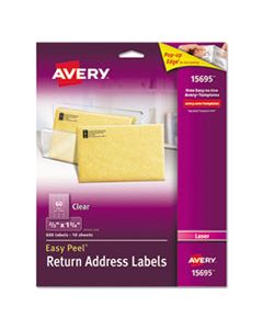 AVE15695 MATTE CLEAR EASY PEEL MAILING LABELS W/ SURE FEED TECHNOLOGY, LASER PRINTERS, 0.66 X 1.75, CLEAR, 60/SHEET, 10 SHEETS/PACK