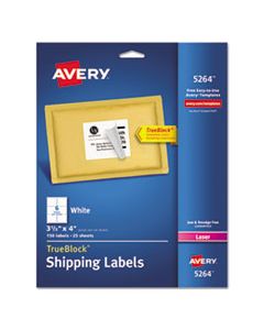 AVE5264 SHIPPING LABELS W/ TRUEBLOCK TECHNOLOGY, LASER PRINTERS, 3.33 X 4, WHITE, 6/SHEET, 25 SHEETS/PACK