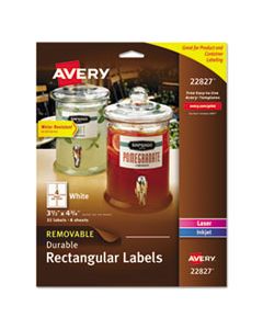 AVE22827 REMOVABLE PRINT-TO-THE-EDGE WHITE LABELS W/ SURE FEED, 3 1/2 X 4 3/4, 32/PACK