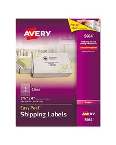 AVE5664 MATTE CLEAR EASY PEEL MAILING LABELS W/ SURE FEED TECHNOLOGY, LASER PRINTERS, 3.33 X 4, CLEAR, 6/SHEET, 50 SHEETS/BOX