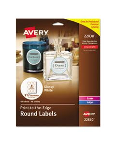 AVE22830 PRINT-TO-THE EDGE LABELS W/ SUREFEED & EASYPEEL, 2 1/2" DIA, GLOSSY WHITE, 90/PK