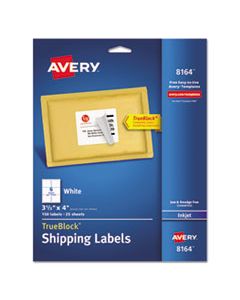 AVE8164 SHIPPING LABELS W/ TRUEBLOCK TECHNOLOGY, INKJET PRINTERS, 3.33 X 4, WHITE, 6/SHEET, 25 SHEETS/PACK