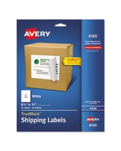 AVE8165 SHIPPING LABELS WITH TRUEBLOCK TECHNOLOGY, INKJET PRINTERS, 8.5 X 11, WHITE, 25/PACK