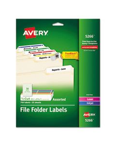 AVE5266 PERMANENT TRUEBLOCK FILE FOLDER LABELS WITH SURE FEED TECHNOLOGY, 0.66 X 3.44, WHITE, 30/SHEET, 25 SHEETS/PACK
