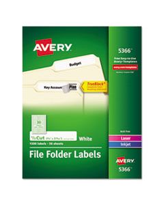 AVE5366 PERMANENT TRUEBLOCK FILE FOLDER LABELS WITH SURE FEED TECHNOLOGY, 0.66 X 3.44, WHITE, 30/SHEET, 50 SHEETS/BOX
