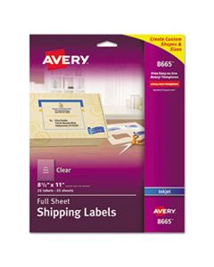 AVE8665 MATTE CLEAR SHIPPING LABELS, INKJET PRINTERS, 8.5 X 11, CLEAR, 25/PACK
