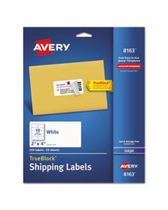 AVE8163 SHIPPING LABELS W/ TRUEBLOCK TECHNOLOGY, INKJET PRINTERS, 2 X 4, WHITE, 10/SHEET, 25 SHEETS/PACK
