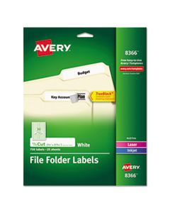 AVE8366 PERMANENT TRUEBLOCK FILE FOLDER LABELS WITH SURE FEED TECHNOLOGY, 0.66 X 3.44, WHITE, 30/SHEET, 25 SHEETS/PACK