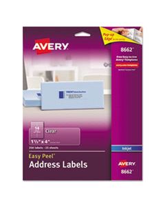 AVE8662 MATTE CLEAR EASY PEEL MAILING LABELS W/ SURE FEED TECHNOLOGY, INKJET PRINTERS, 1.33 X 4, CLEAR, 14/SHEET, 25 SHEETS/PACK