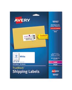 AVE18163 SHIPPING LABELS W/ TRUEBLOCK TECHNOLOGY, INKJET PRINTERS, 2 X 4, WHITE, 10/SHEET, 10 SHEETS/PACK