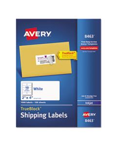 AVE8463 SHIPPING LABELS W/ TRUEBLOCK TECHNOLOGY, INKJET PRINTERS, 2 X 4, WHITE, 10/SHEET, 100 SHEETS/BOX