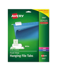 AVE5567 LASER PRINTABLE HANGING FILE TABS, 1/5-CUT TABS, WHITE, 2.06" WIDE, 90/PACK