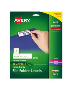 AVE8425 REMOVABLE FILE FOLDER LABELS WITH SURE FEED TECHNOLOGY, 0.94 X 3.44, WHITE, 18/SHEET, 25 SHEETS/PACK