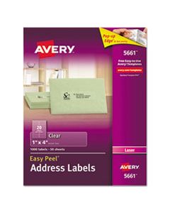 AVE5661 MATTE CLEAR EASY PEEL MAILING LABELS W/ SURE FEED TECHNOLOGY, LASER PRINTERS, 1 X 4, CLEAR, 20/SHEET, 50 SHEETS/BOX