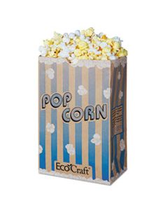 BGC300612 ECOCRAFT GREASE-RESISTANT POPCORN BAGS, 85 OZ, 2-PLY, 3.25" X 8.63", BLUE STRIPE/NATURAL, 500/CARTON