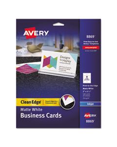 AVE8869 PRINT-TO-THE-EDGE TRUE PRINT BUSINESS CARDS, INKJET, 2X3 1/2, WHT, 160/PK