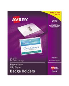 AVE2923 HEAVY-DUTY CLIP-STYLE BADGE HOLDERS, HORIZONTAL, 4 X 3, CLEAR, 100/BOX