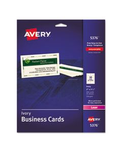 AVE5376 PRINTABLE MICROPERF BUSINESS CARDS, LASER, 2 X 3 1/2, IVORY, UNCOATED, 250/PACK