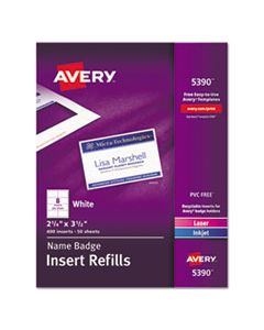 AVE5390 NAME BADGE INSERT REFILLS, HORIZONTAL/VERTICAL, 2 1/4 X 3 1/2, WHITE, 400/BOX