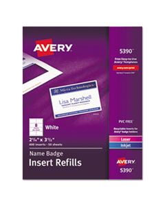 AVE5390 NAME BADGE INSERT REFILLS, HORIZONTAL/VERTICAL, 2 1/4 X 3 1/2, WHITE, 400/BOX