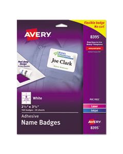 AVE8395 FLEXIBLE ADHESIVE NAME BADGE LABELS, 3.38 X 2.33, WHITE, 160/PACK