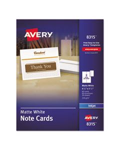 AVE8315 NOTE CARDS FOR INKJET PRINTERS, 4 1/4 X 5 1/2, MATTE WHITE, 60/PACK W/ENVELOPES