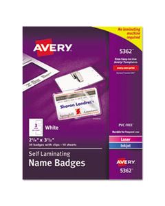 AVE5362 SELF-LAMINATING LASER/INKJET PRINTER BADGES, 2 1/4 X 3 1/2, WHITE, 30/BOX