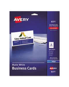 AVE8371 PRINTABLE MICROPERF BUSINESS CARDS, INKJET, 2 X 3 1/2, WHITE, MATTE, 250/PACK