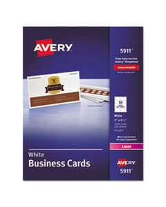 AVE5911 PRINTABLE MICROPERF BUSINESS CARDS, LASER, 2 X 3 1/2, WHITE, UNCOATED, 2500/BOX